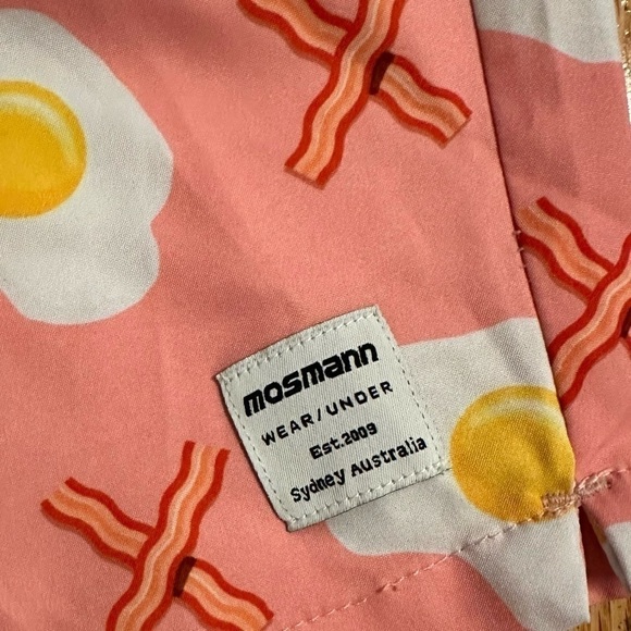 Mosmann Australia Swim Trunks Bacon Eggs Pink X-Large 7” Inseam - Picture 5 of 9